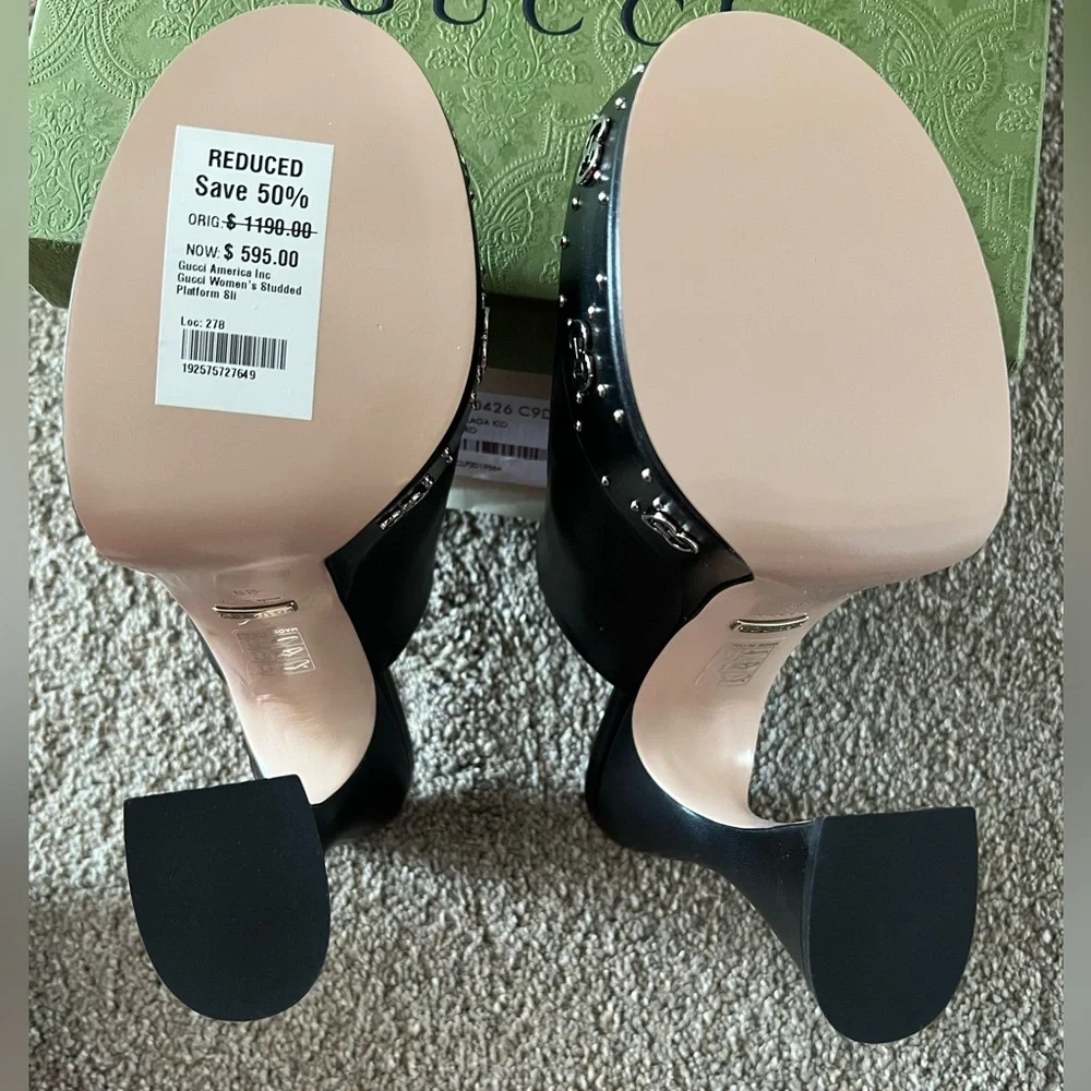 Gucci black platform mules with silver logos - Picture 12 of 15